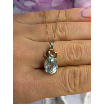 10K Yellow Gold Prasiolite & Diamond Necklace Length 18 inch