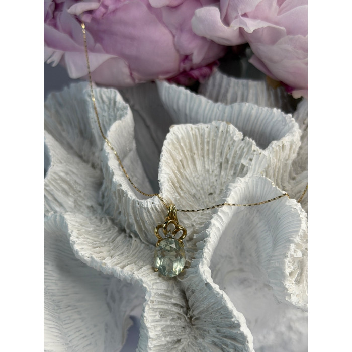 10K Yellow Gold Prasiolite & Diamond Necklace Length 18 inch