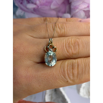 10K Yellow Gold Prasiolite & Diamond Necklace Length 18 inch