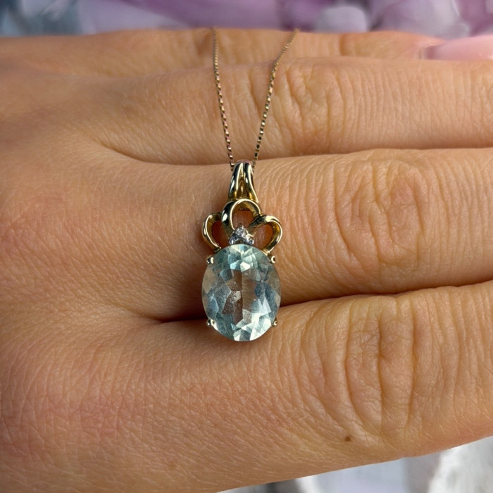 10K Yellow Gold Prasiolite & Diamond Necklace Length 18 Inch