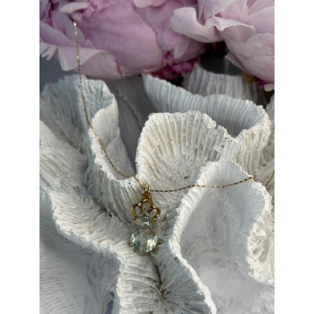 10K Yellow Gold Prasiolite & Diamond Necklace Length 18 inch