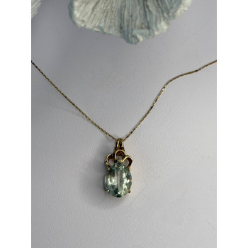 10K Yellow Gold Prasiolite & Diamond Necklace Length 18 inch