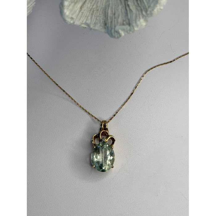 10K Yellow Gold Prasiolite & Diamond Necklace Length 18 inch