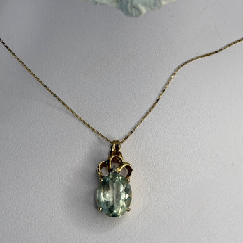 10K Yellow Gold Prasiolite & Diamond Necklace Length 18 Inch