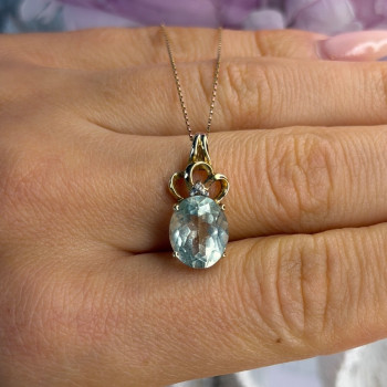 10K Yellow Gold Prasiolite & Diamond Necklace Length 18 Inch