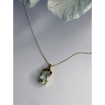 10K Yellow Gold Prasiolite & Diamond Necklace Length 18 inch