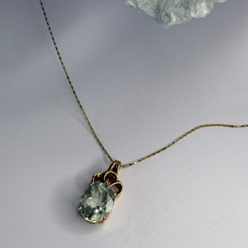 10K Yellow Gold Prasiolite & Diamond Necklace Length 18 Inch