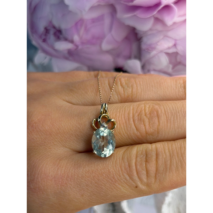 10K Yellow Gold Prasiolite & Diamond Necklace Length 18 inch