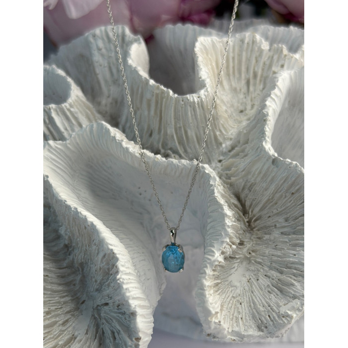 14K White Gold Pendant & 10K White Gold Chain Topaz