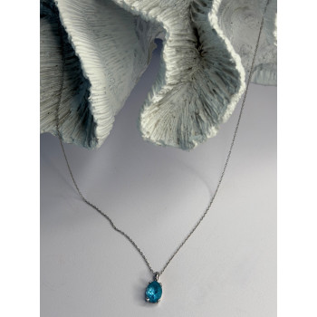 14K White Gold Pendant & 10K White Gold Chain Topaz