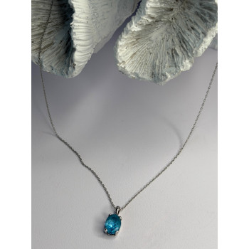 14K White Gold Pendant & 10K White Gold Chain Topaz