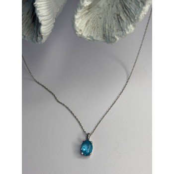 14K White Gold Pendant & 10K White Gold Chain Topaz