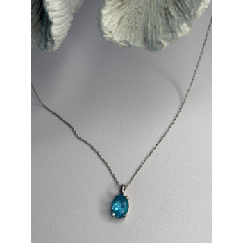 14K White Gold Pendant & 10K White Gold Chain Topaz