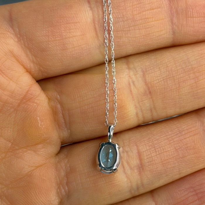 14K White Gold Topaz Pendant & 10K White Gold Chain