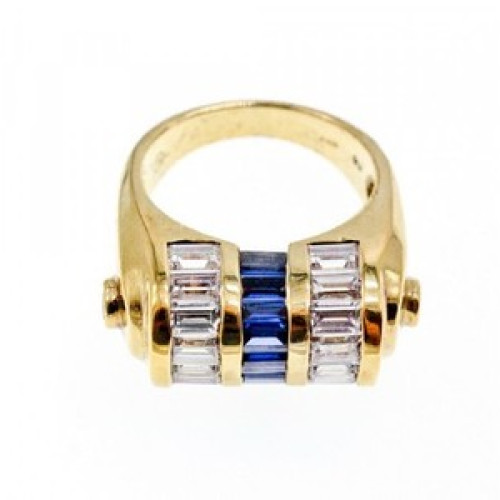 925 Sterling Silver Gold Plated Sapphires & CZ Ring Size 7