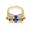 925 Sterling Silver Gold Plated Sapphires & CZ Ring Size 7