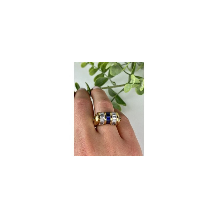 925 Sterling Silver Gold Plated Sapphires & CZ Ring Size 7