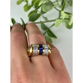 925 Sterling Silver Gold Plated Sapphires & CZ Ring Size 7