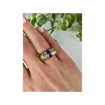 925 Sterling Silver Gold Plated Sapphires & CZ Ring Size 7