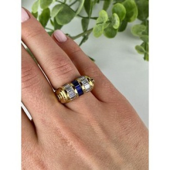 925 Sterling Silver Gold Plated Sapphires & CZ Ring Size 7