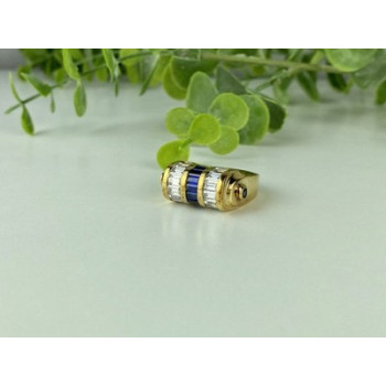 925 Sterling Silver Gold Plated Sapphires & CZ Ring Size 7