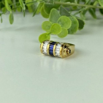 925 Sterling Silver Gold Plated Sapphires & CZ Ring Size 7