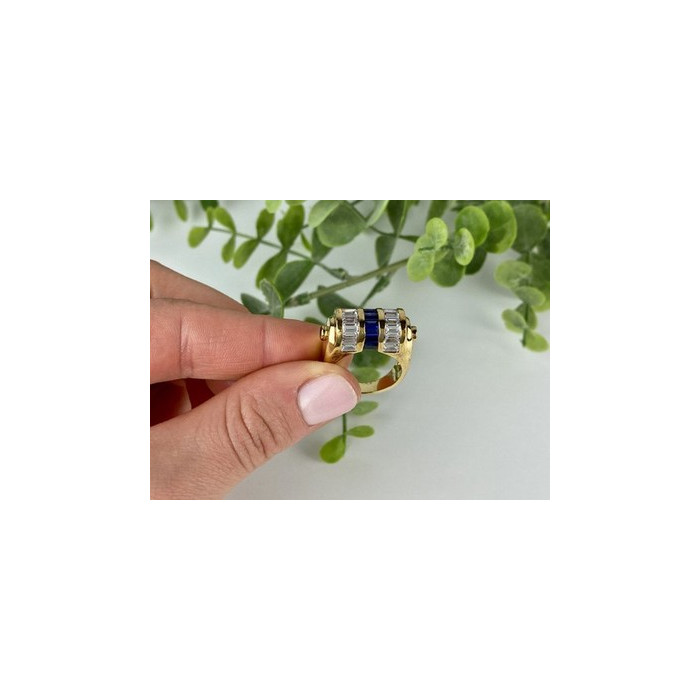 925 Sterling Silver Gold Plated Sapphires & CZ Ring Size 7