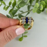 925 Sterling Silver Gold Plated Sapphires & CZ Ring Size 7