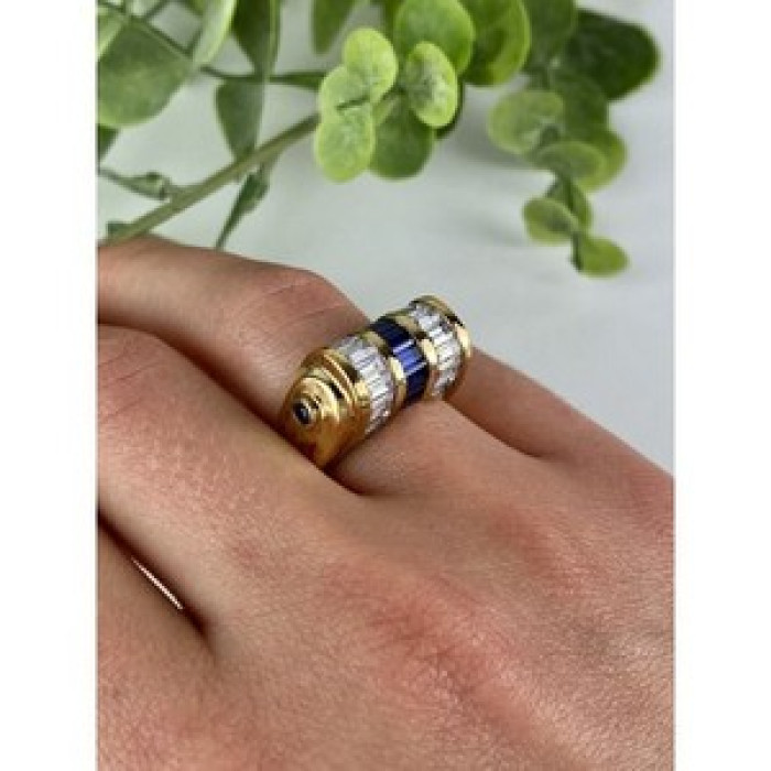 925 Sterling Silver Gold Plated Sapphires & CZ Ring Size 7