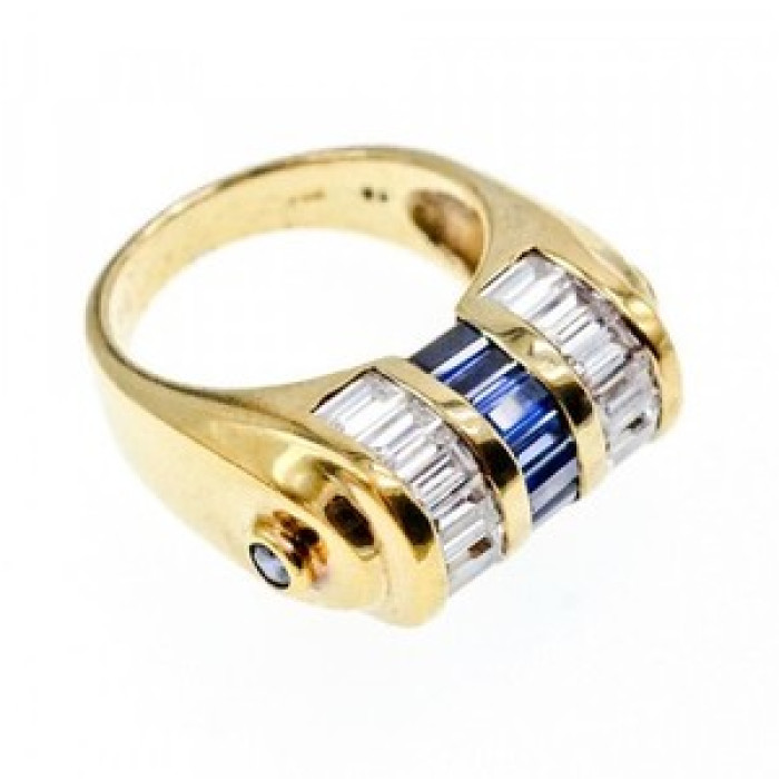925 Sterling Silver Gold Plated Sapphires & CZ Ring Size 7