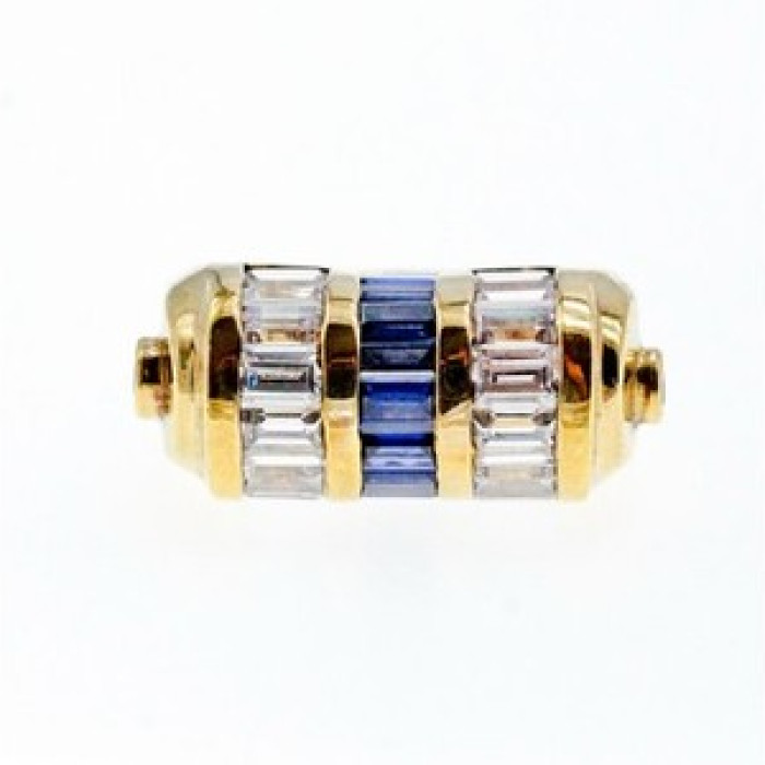 925 Sterling Silver Gold Plated Sapphires & CZ Ring Size 7
