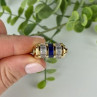 925 Sterling Silver Gold Plated Sapphires & CZ Ring Size 7