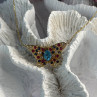 14K Yellow Gold Topaz Ruby Sapphire Diamond Necklace Butterfly