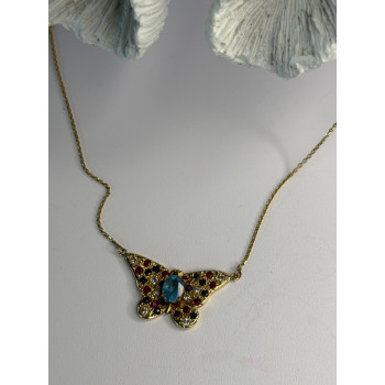 14K Yellow Gold Topaz Ruby Sapphire Diamond Necklace Butterfly