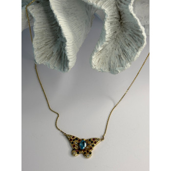 14K Yellow Gold Topaz Ruby Sapphire Diamond Necklace Butterfly