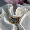 14K Yellow Gold Topaz Ruby Sapphire Diamond Necklace Butterfly