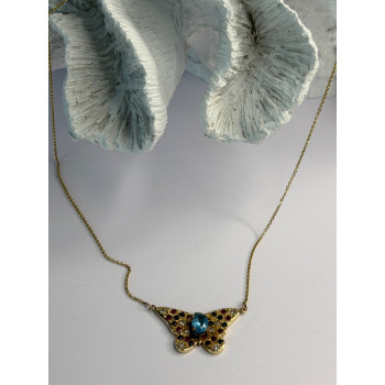 14K Yellow Gold Topaz Ruby Sapphire Diamond Necklace Butterfly