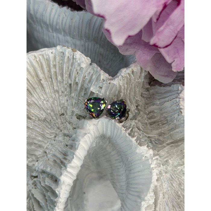 14K White Gold Alexandrite Stud Earrings Length 0.25 inch