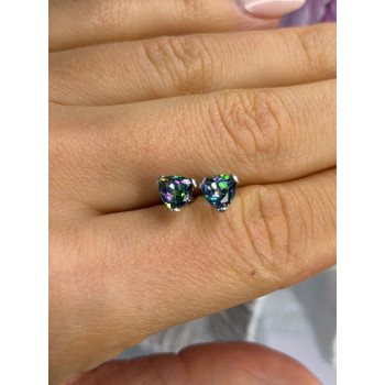 14K White Gold Alexandrite Stud Earrings Length 0.25 inch