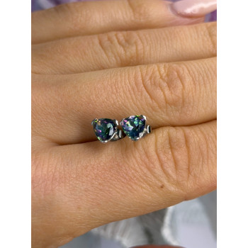 14K White Gold Alexandrite Stud Earrings Length 0.25 inch