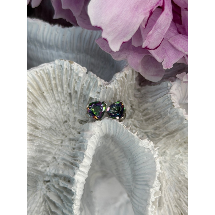 14K White Gold Alexandrite Stud Earrings Length 0.25 inch