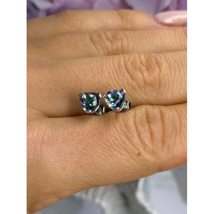 14K White Gold Alexandrite Stud Earrings Length 0.25 inch