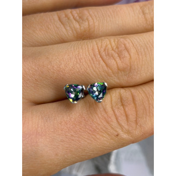 14K White Gold Alexandrite Stud Earrings Length 0.25 inch