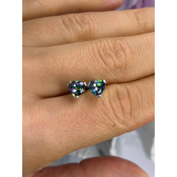 14K White Gold Alexandrite Stud Earrings Length 0.25 inch