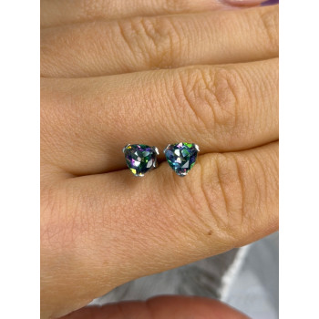 14K White Gold Alexandrite Stud Earrings Length 0.25 inch