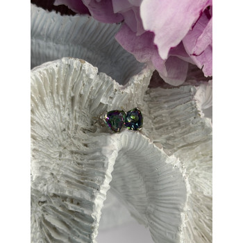 14K White Gold Alexandrite Stud Earrings Length 0.25 inch