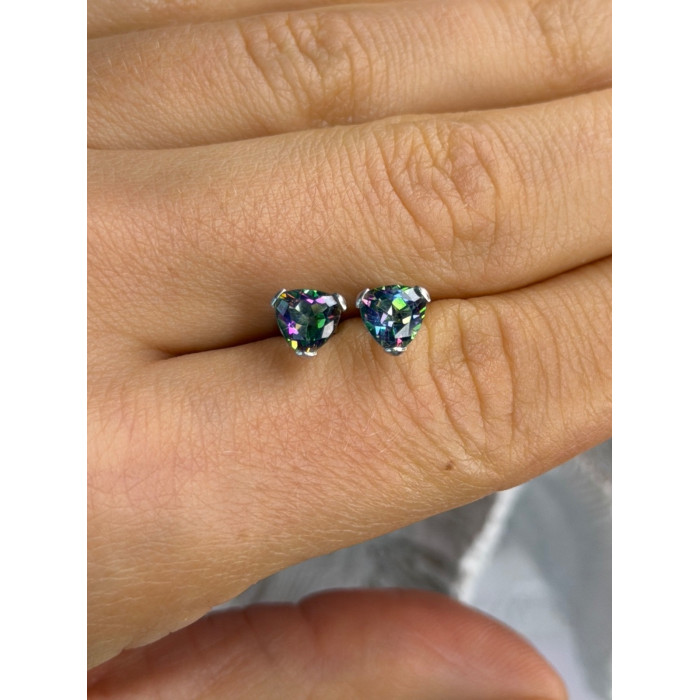 14K White Gold Alexandrite Stud Earrings Length 0.25 inch