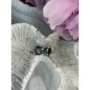 14K White Gold Alexandrite Stud Earrings Length 0.25 inch