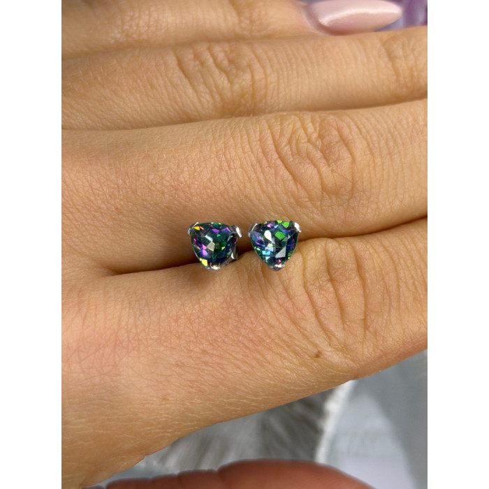 14K White Gold Alexandrite Stud Earrings Length 0.25 inch