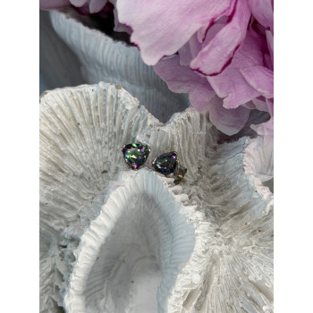 14K White Gold Alexandrite Stud Earrings Length 0.25 inch